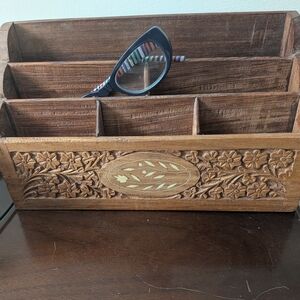 Vintage Brown Wooden Desk Organizer